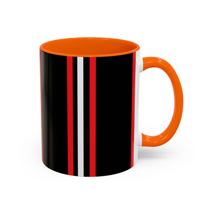 Black Accent Coffee Mug with Red & White Racing Stripes — 11/15oz