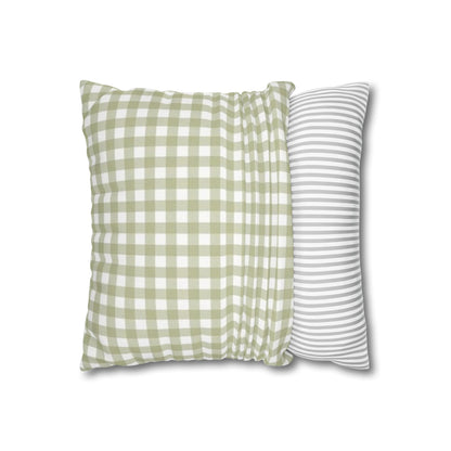 Christmas Throw Pillowcase — "’Tis the Season" Green Gingham with Red Bow
