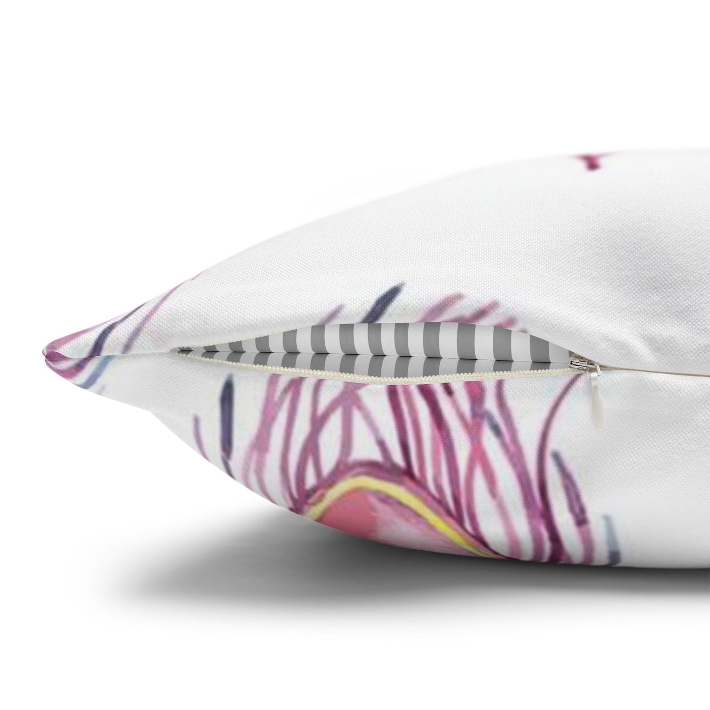 Pink Watercolor Peacock Feather Pillowcase — Decorative Square Throw Pillow Cover