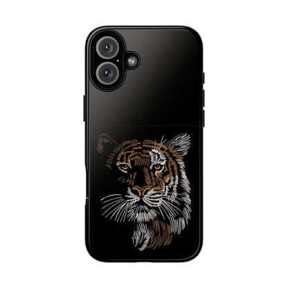 Tiger Face Phone Case — Protective Black Tough Case with Embroidered-Style Tiger Design