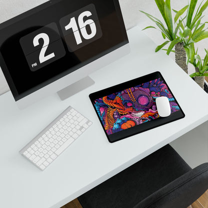 Neon Skull Chaos Large Gaming Desk Mat — Vibrant Skull Art Mouse Pad for PC & Office
