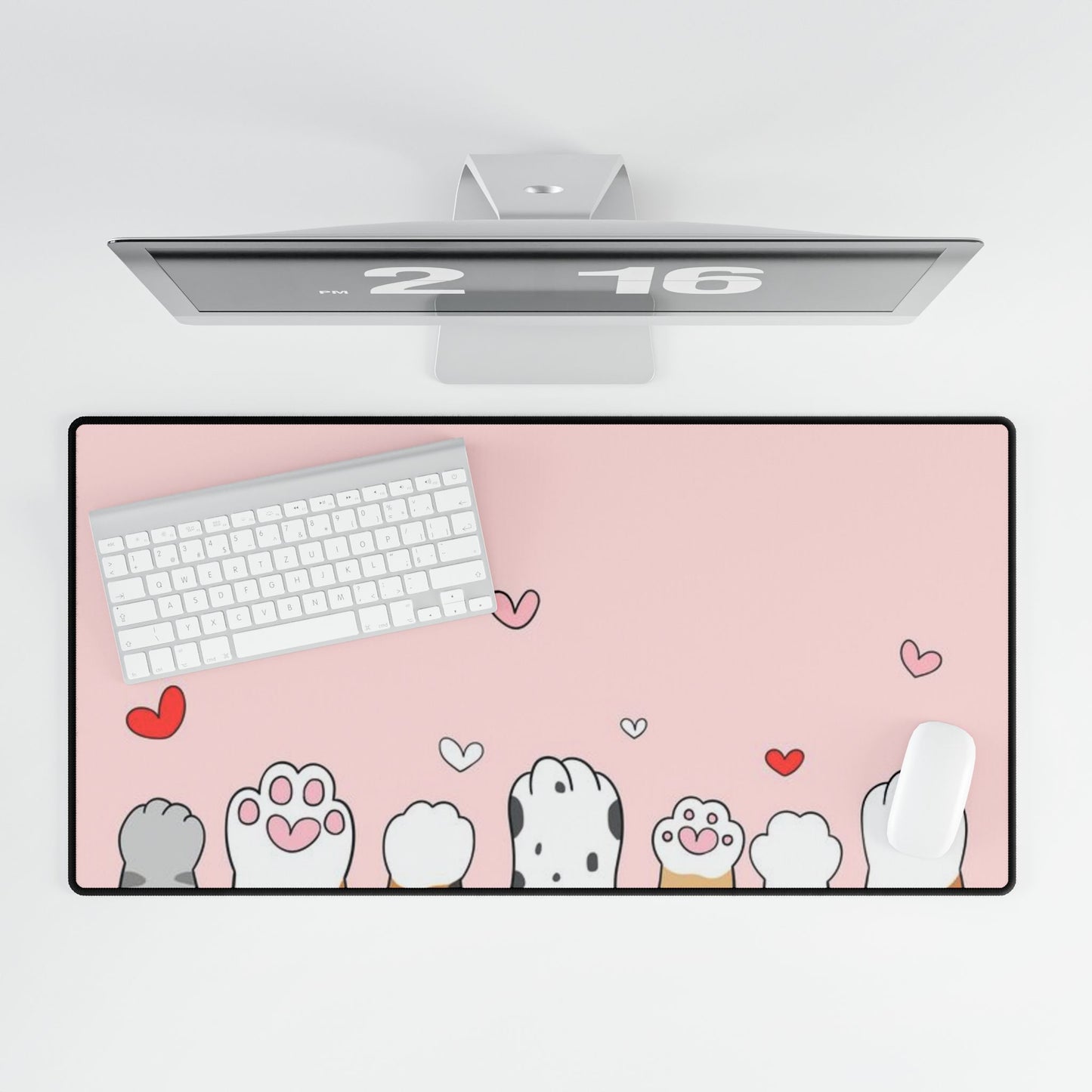 Cute Cat Paws Desk Mat — Pink Heart Gaming & Office Mouse Pad