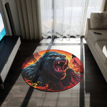 Roaring King Gorilla Round Rug — Bold Monster Art Accent Mat for Game Rooms & Dorms