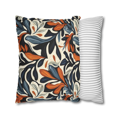 Abstract Floral Throw Pillowcase — Navy, Rust & Cream Decorative Pillow Cover