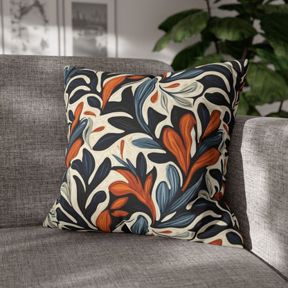 Abstract Floral Throw Pillowcase — Navy, Rust & Cream Decorative Pillow Cover
