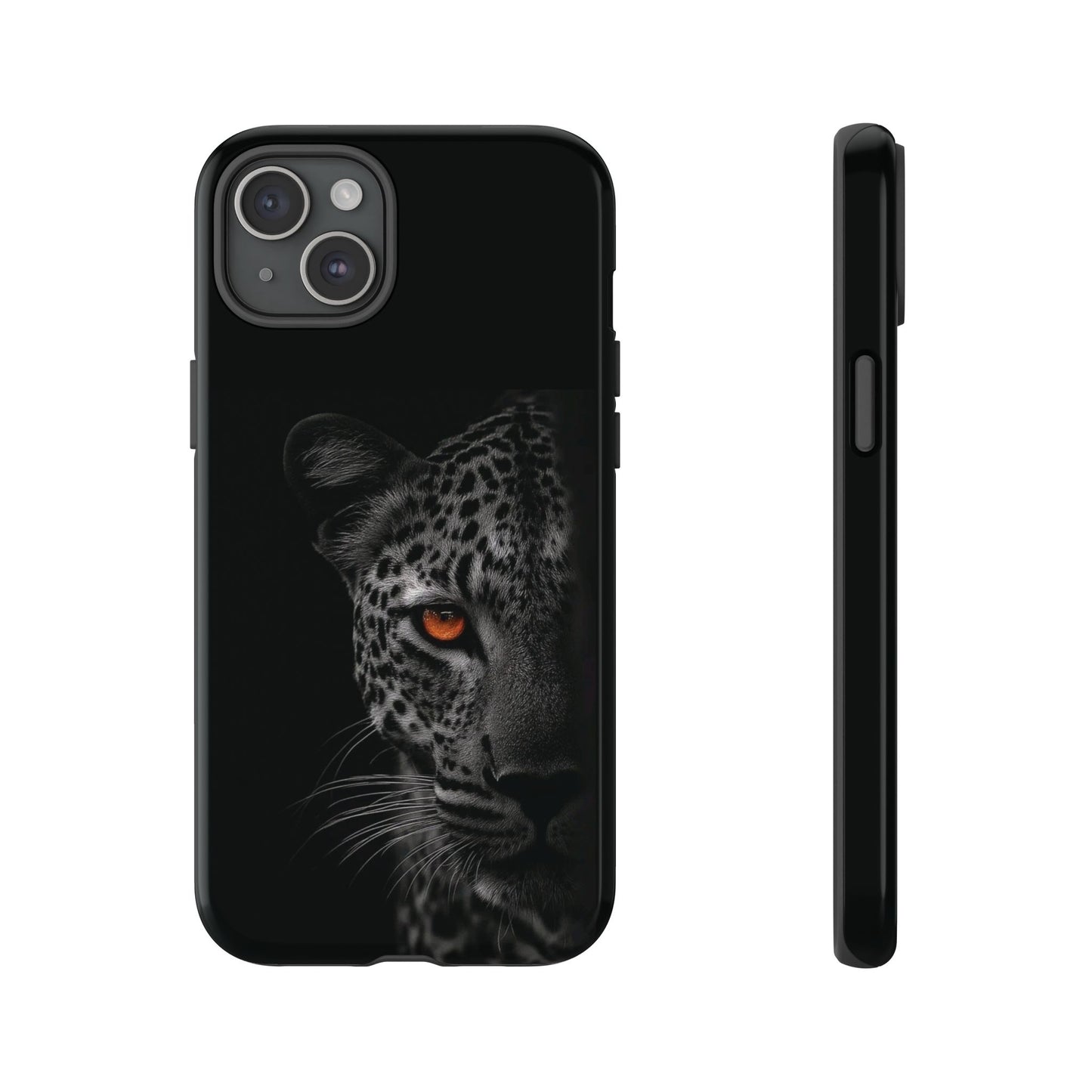 Leopard Gaze Phone Case — Black Protective iPhone Cover with Orange Eye
