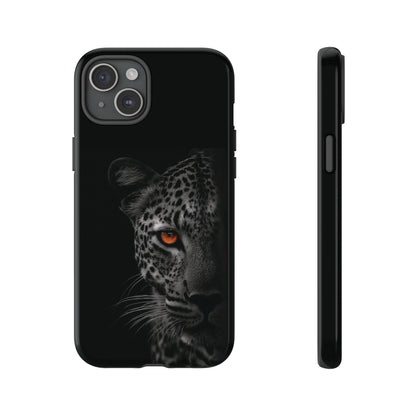 Leopard Gaze Phone Case — Black Protective iPhone Cover with Orange Eye