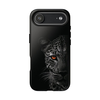 Leopard Gaze Phone Case — Black Protective iPhone Cover with Orange Eye