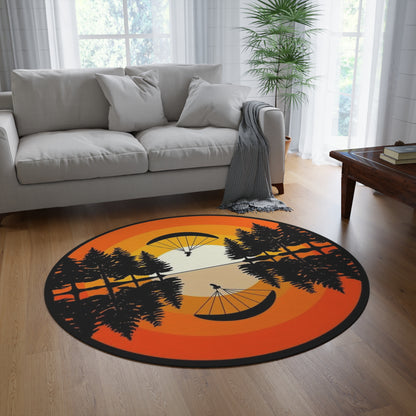 Round Rug - Sunset Paraglider Lake Reflection Outdoor Adventure Area Rug