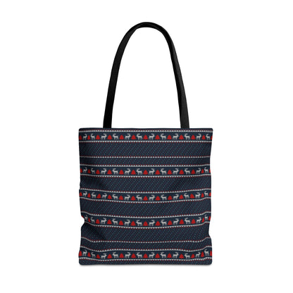 Holiday Reindeer Stripe Tote Bag — Festive Christmas Pattern Tote