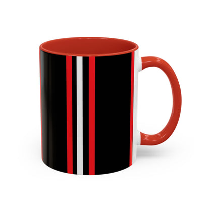 Black Accent Coffee Mug with Red & White Racing Stripes — 11/15oz