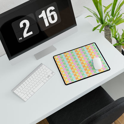 Floral Pastel Stripes Desk Mat — Cute Daisy Pattern Mouse Pad for Home Office