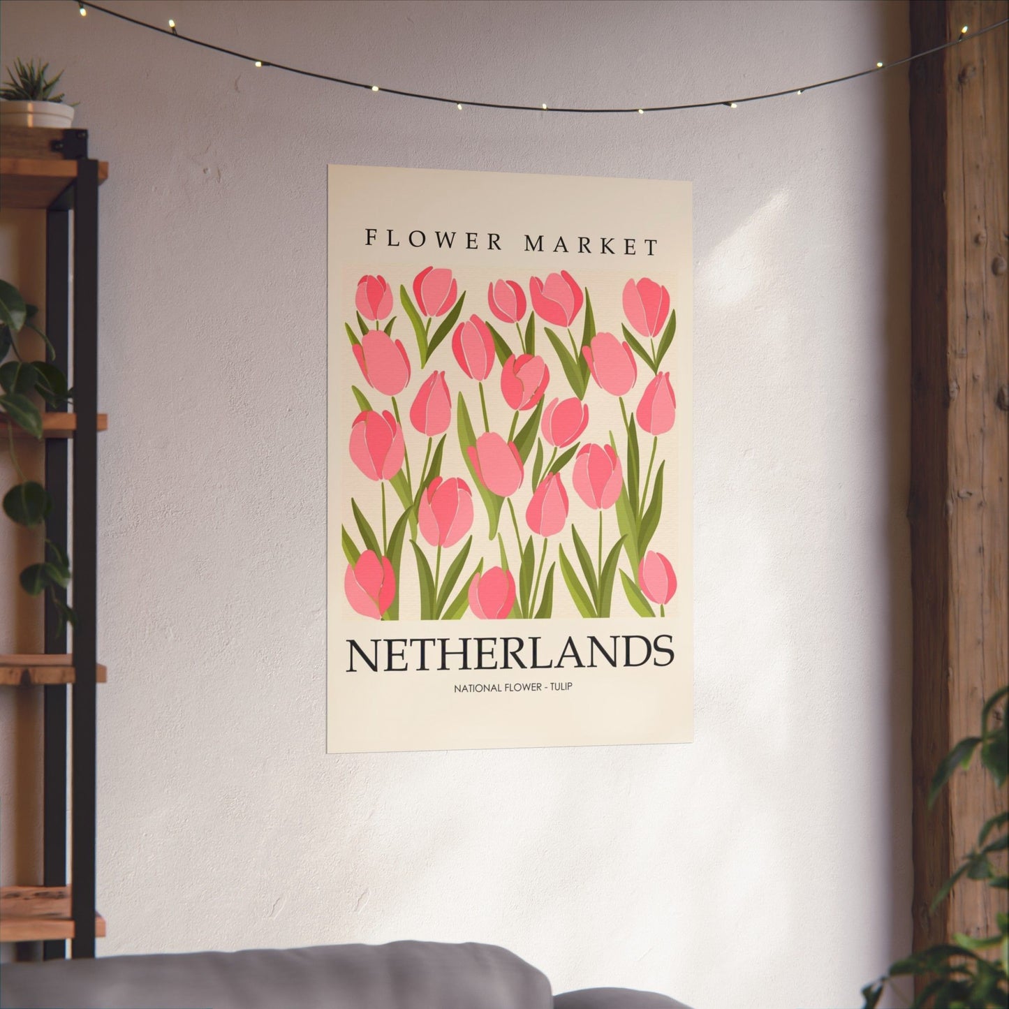 Netherlands Flower Market Poster – Pink Tulip Matte Vertical Art Print
