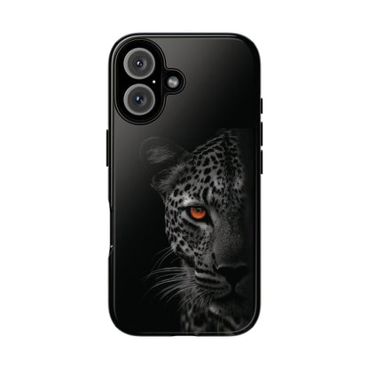 Leopard Gaze Phone Case — Black Protective iPhone Cover with Orange Eye