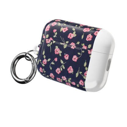 Floral Navy Pink Blossoms AirPod Case — Cute Protective Wireless Earbud Cover