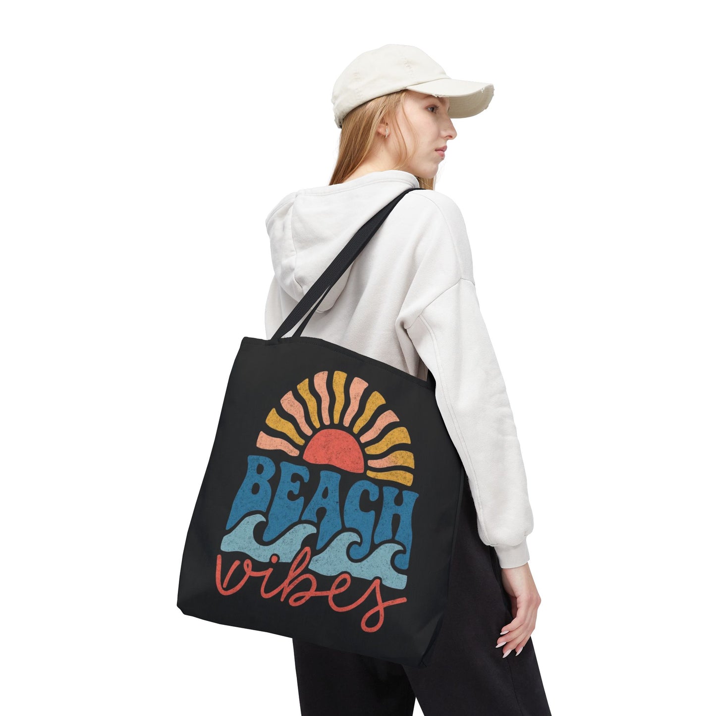 Beach Vibes Tote Bag — Retro Sunset Surf Waves Beach Tote
