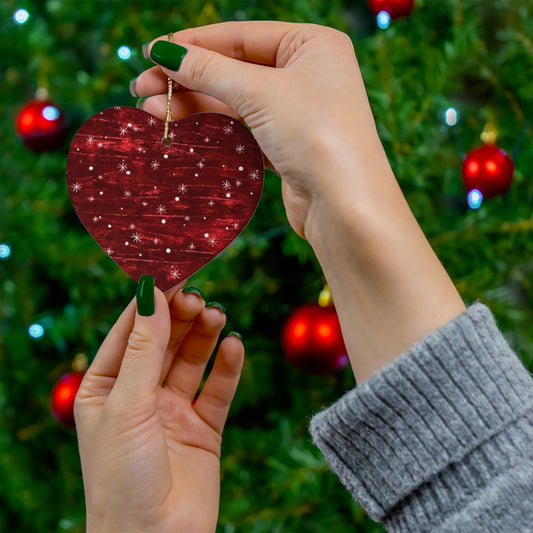 Red Sparkle Ceramic Heart Ornament — Christmas Tree Decoration, Set of 4 Shapes