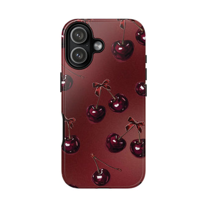 Cherry Pattern Phone Case — Retro Dark Red Cherry iPhone Cover
