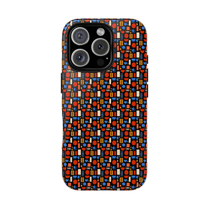Geometric Retro Mosaic Tough Phone Case — Durable Colorful Protective Cover
