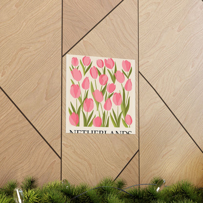 Netherlands Flower Market Poster – Pink Tulip Matte Vertical Art Print