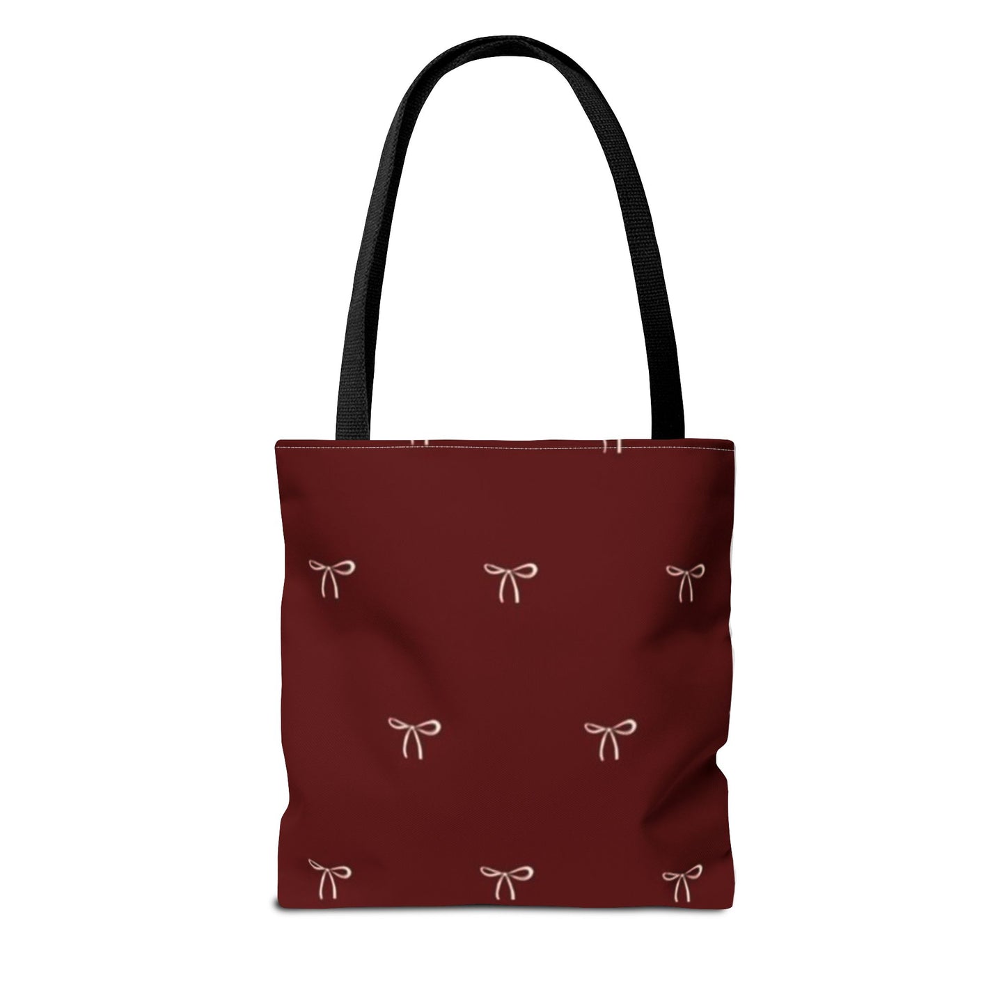 Christmas Tote Bag — Burgundy 'Merry Christmas' Bow Pattern Holiday Gift Tote