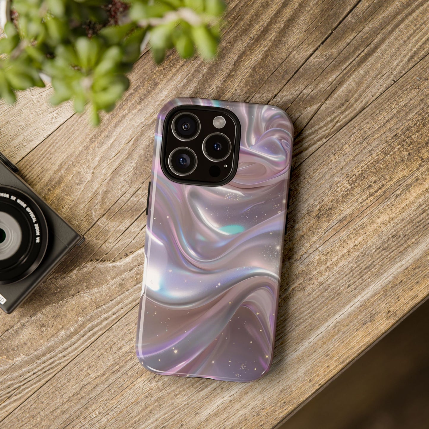 Iridescent Marble Tough Phone Case — Shimmery Swirl Protective Cover