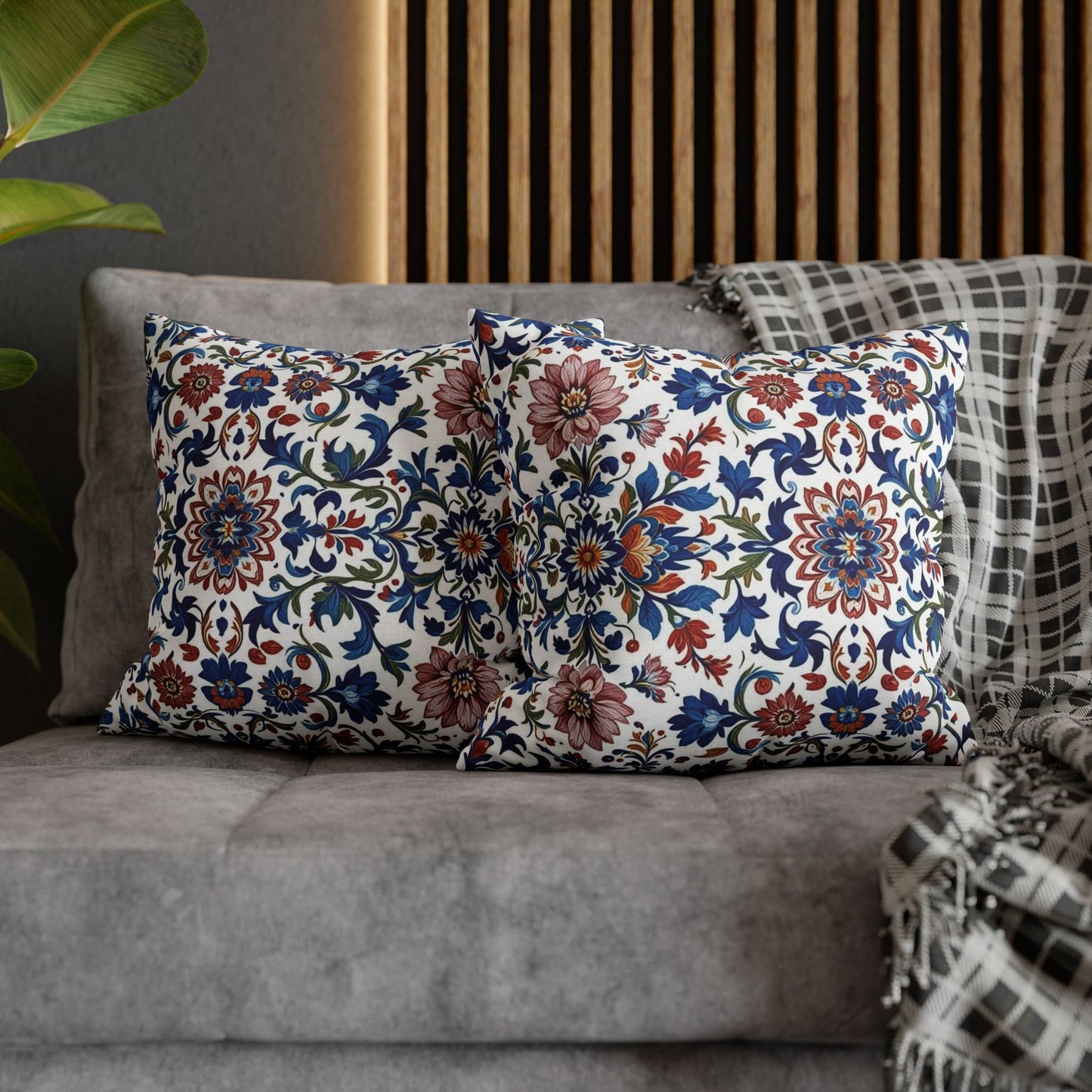 Floral Medina Decorative Pillowcase — Blue & Rust Turkish Tile Pattern