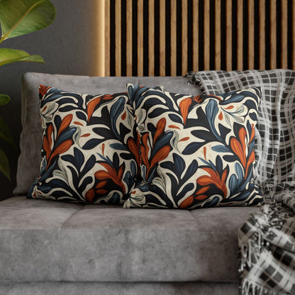 Abstract Floral Throw Pillowcase — Navy, Rust & Cream Decorative Pillow Cover