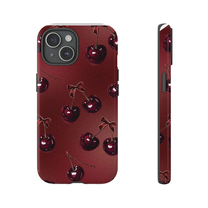 Cherry Pattern Phone Case — Retro Dark Red Cherry iPhone Cover