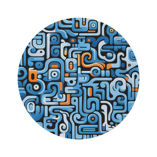 Mid-Century Abstract Round Rug — Blue Geometric Modern Area Rug