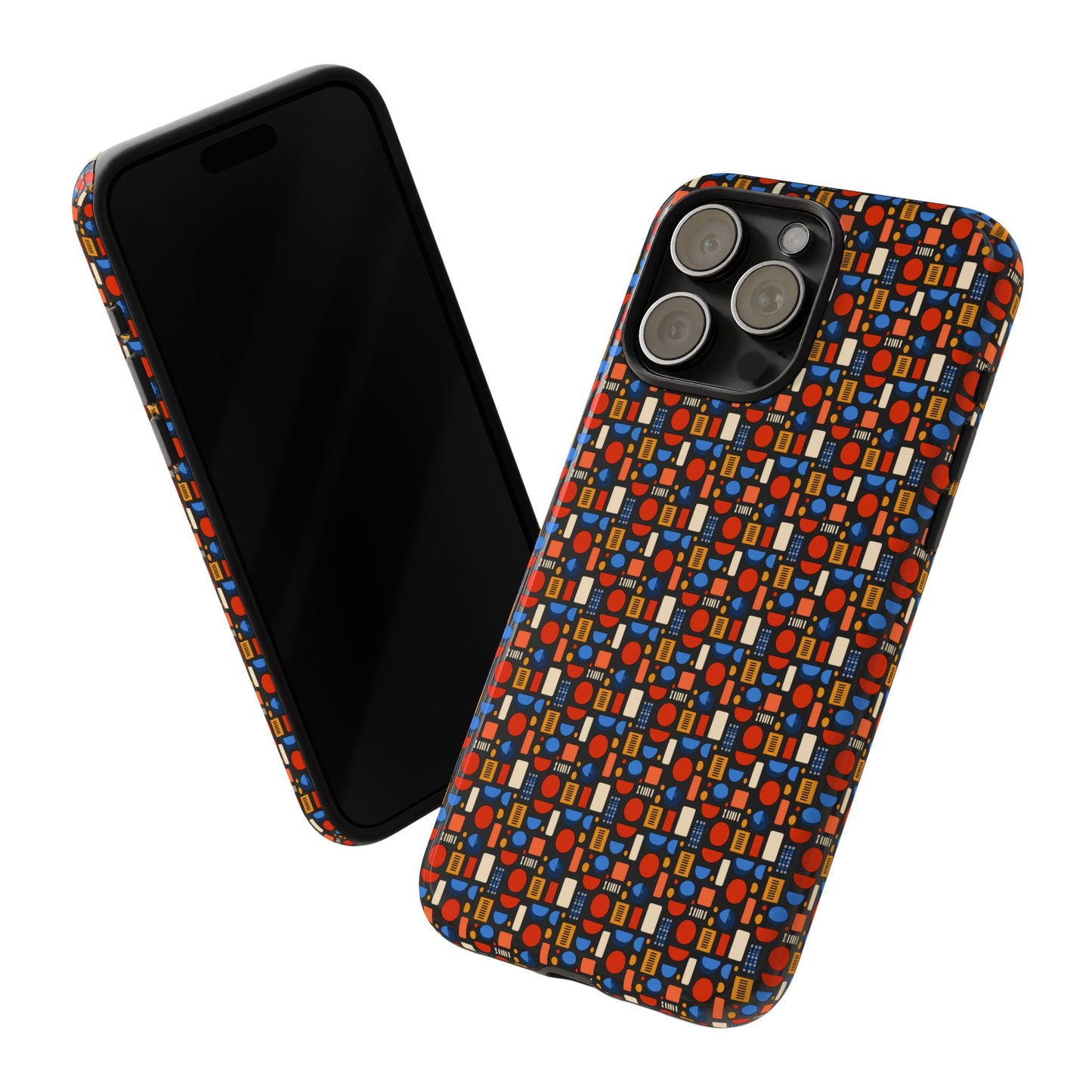 Geometric Retro Mosaic Tough Phone Case — Durable Colorful Protective Cover