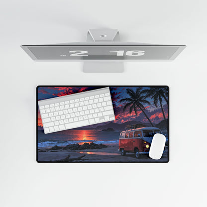 Sunset Beach VW Camper Desk Mat — Tropical Surf Vibe Mouse Pad