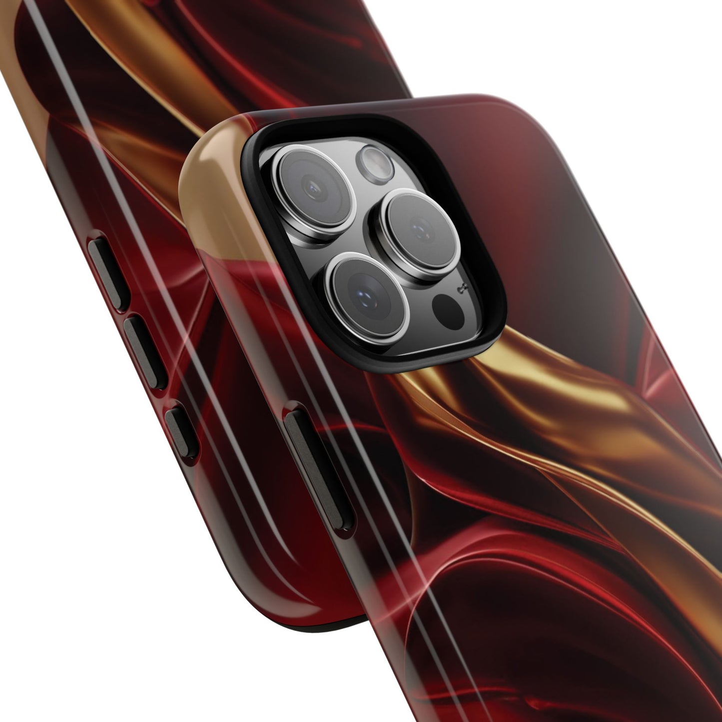 Protective Phone Case — Red & Gold Satin Swirl Design