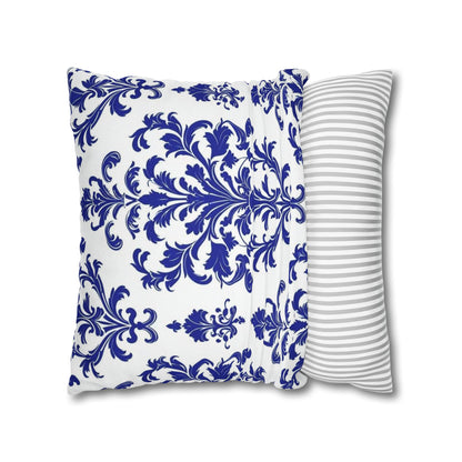 Blue Damask Decorative Pillowcase — Elegant Baroque Throw Pillow Cover