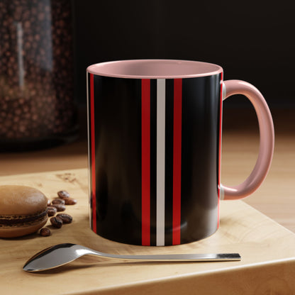 Black Accent Coffee Mug with Red & White Racing Stripes — 11/15oz