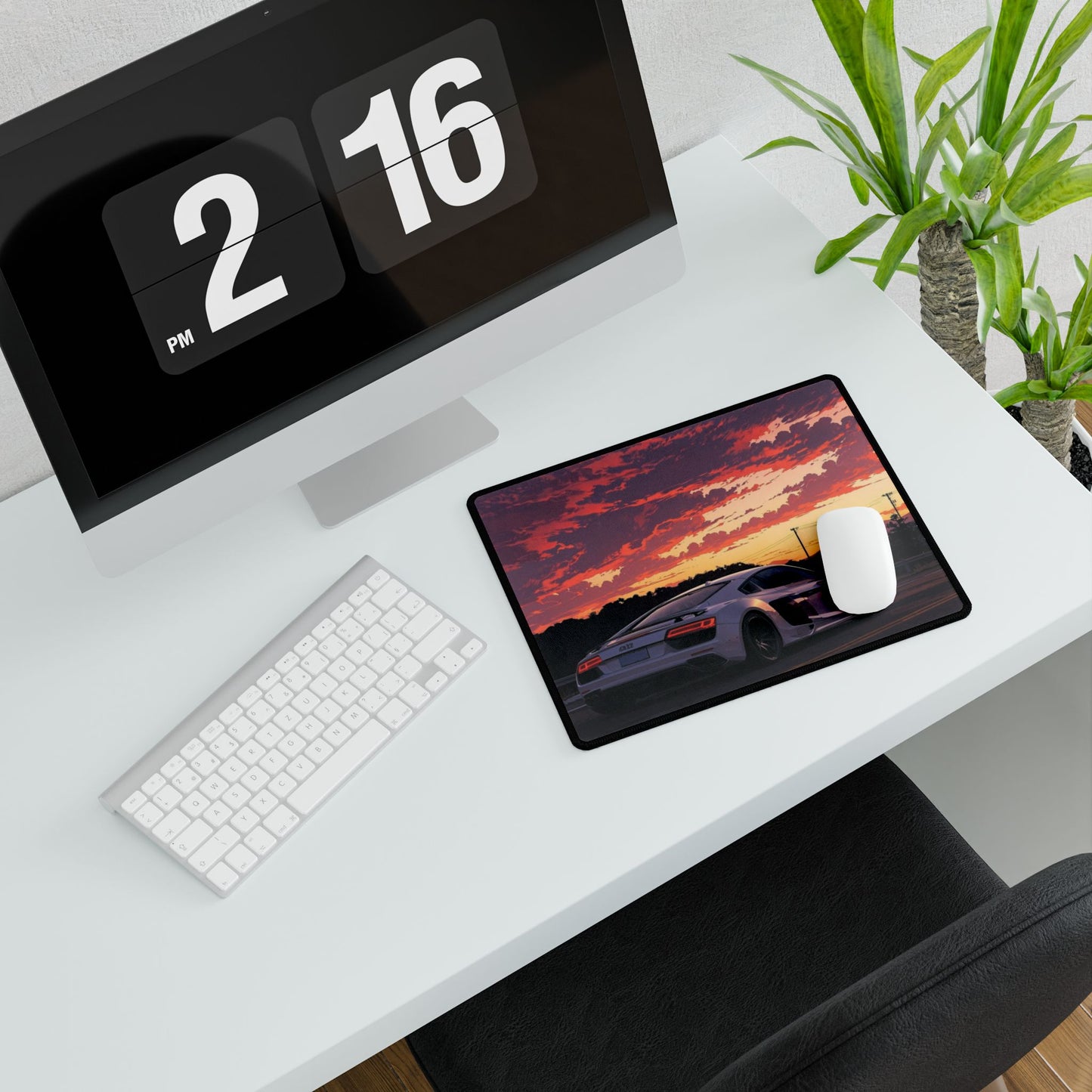 Sunset Supercar Desk Mat — Large Gaming/Work Mousepad with Scenic Car Print