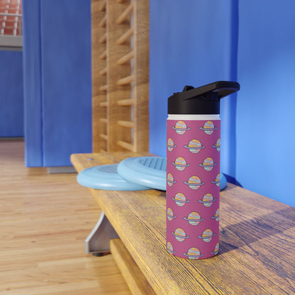 Planet Pattern Stainless Steel Water Bottle — Pink Cute Saturn Design