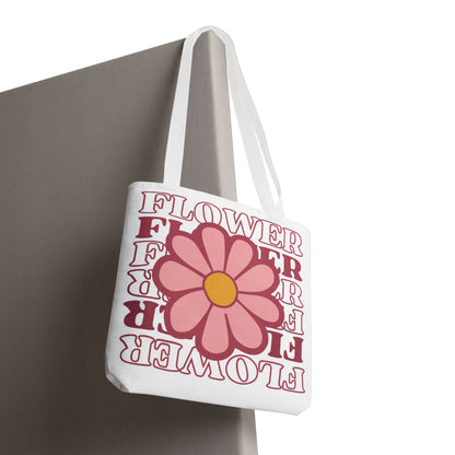 Retro Pink Flower Tote Bag – 'FLOWER' Graphic AOP Market Tote