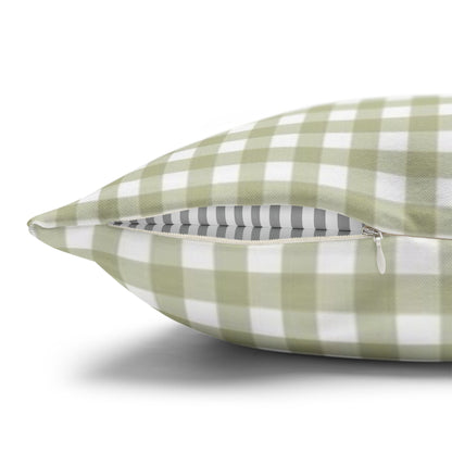 Christmas Throw Pillowcase — "’Tis the Season" Green Gingham with Red Bow