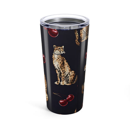 Cheetah & Cherry 20oz Tumbler — Insulated Travel Cup with Retro Animal Print
