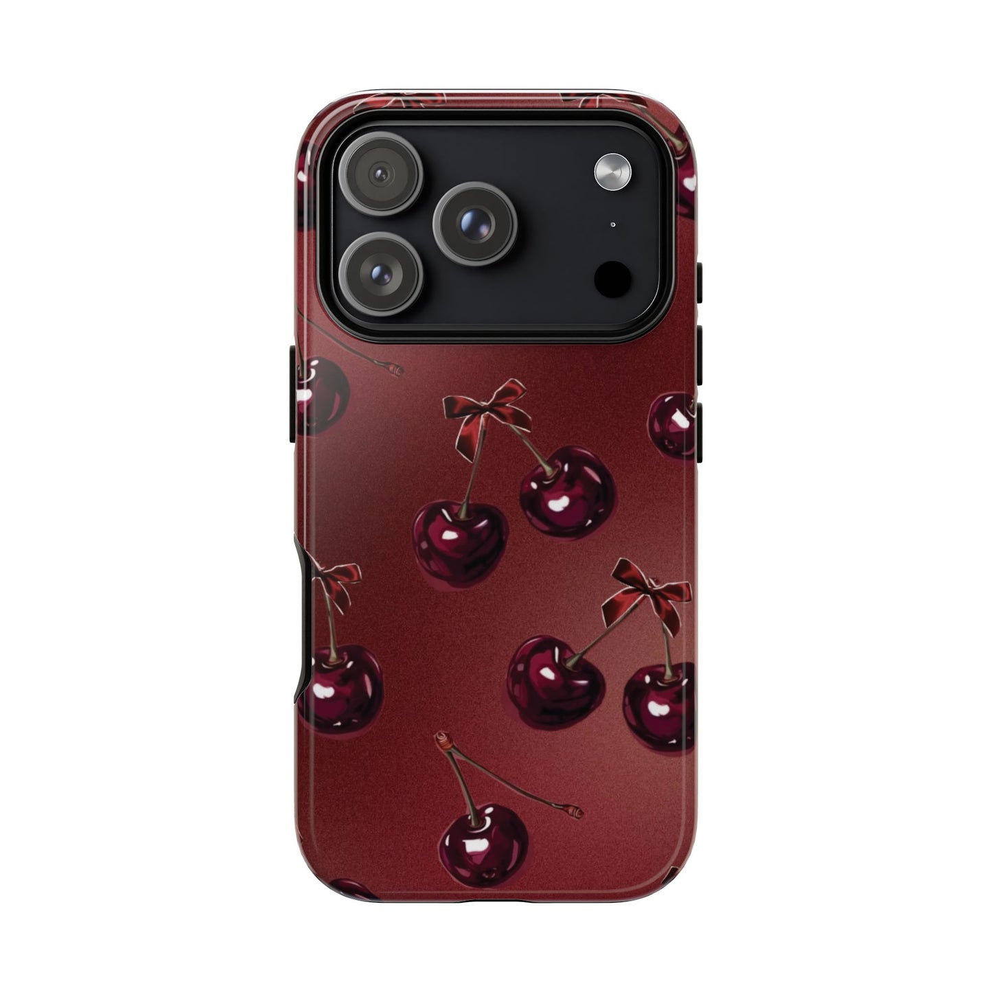 Cherry Pattern Phone Case — Retro Dark Red Cherry iPhone Cover