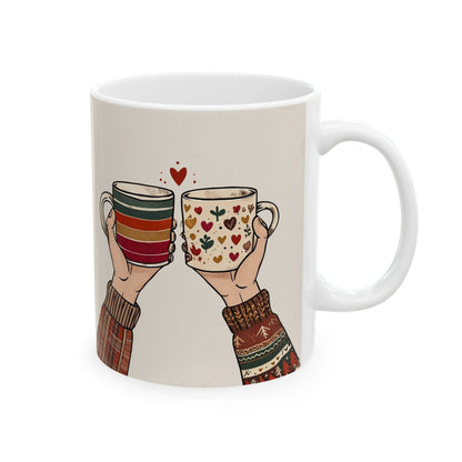 Cozy Striped Mug – Hand Holding Rainbow Coffee Cup Ceramic Mug (11oz, 15oz)