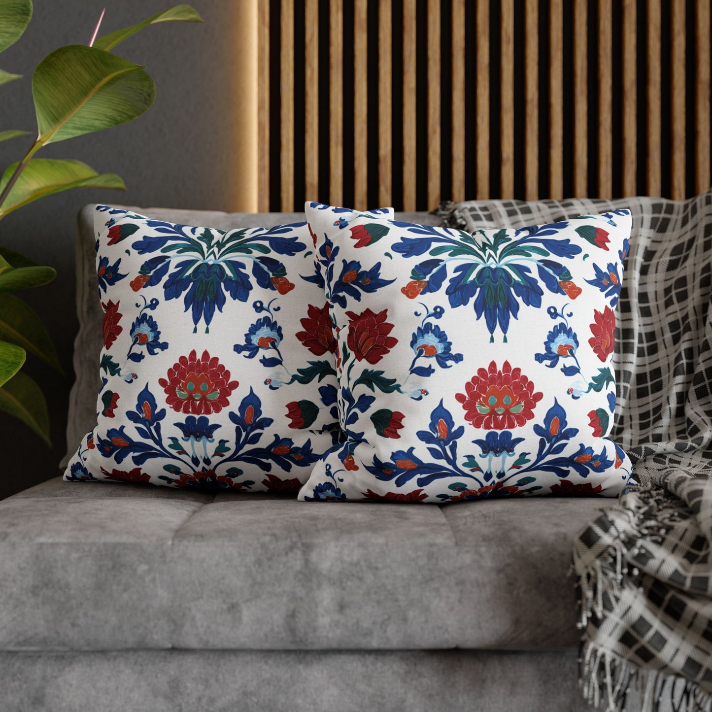 Boho Floral Decorative Pillowcase — Red & Blue Suzani Pattern