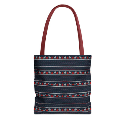 Holiday Reindeer Stripe Tote Bag — Festive Christmas Pattern Tote