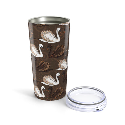 20oz Swan Pattern Tumbler – Brown & Ivory Elegant Travel Cup