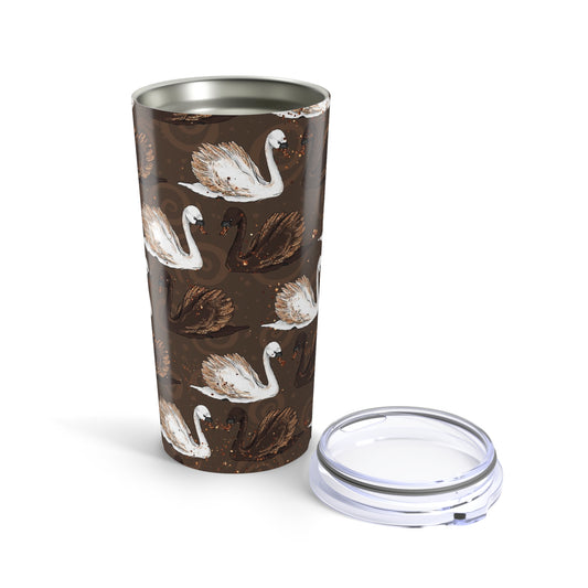 20oz Swan Pattern Tumbler – Brown & Ivory Elegant Travel Cup