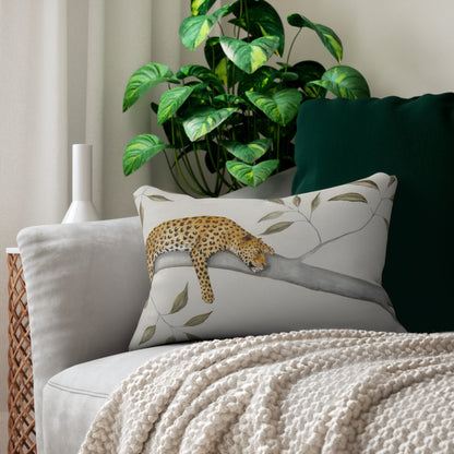 Leopard on Branch Lumbar Pillow — Neutral Safari Accent Pillow