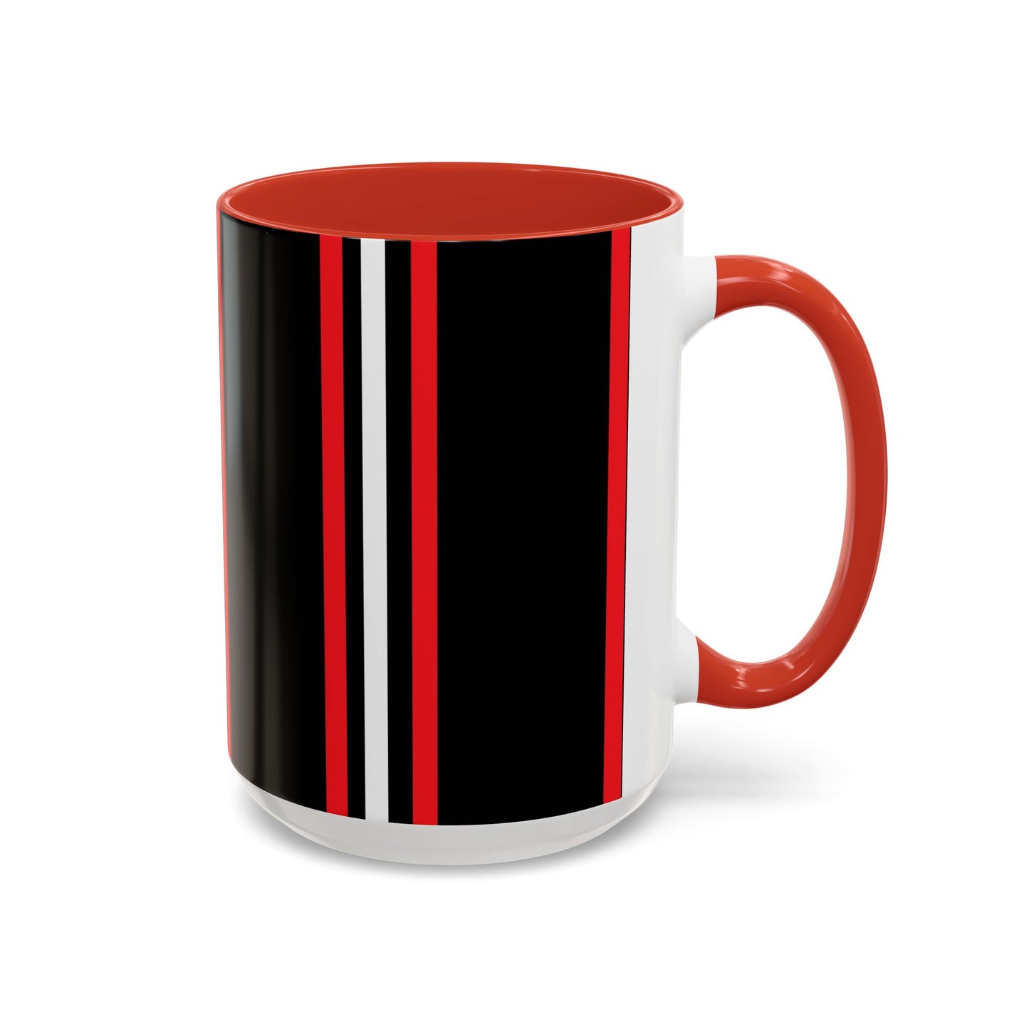 Black Accent Coffee Mug with Red & White Racing Stripes — 11/15oz