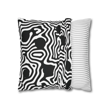 Abstract Black & White Swirl Pillowcase — Modern Geometric Throw Pillow Cover