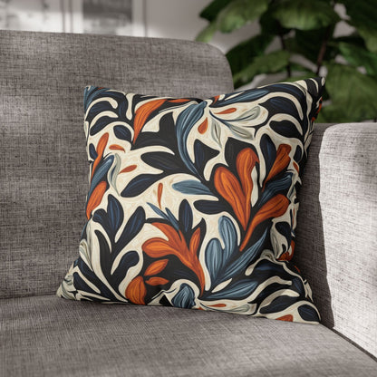 Abstract Floral Throw Pillowcase — Navy, Rust & Cream Decorative Pillow Cover
